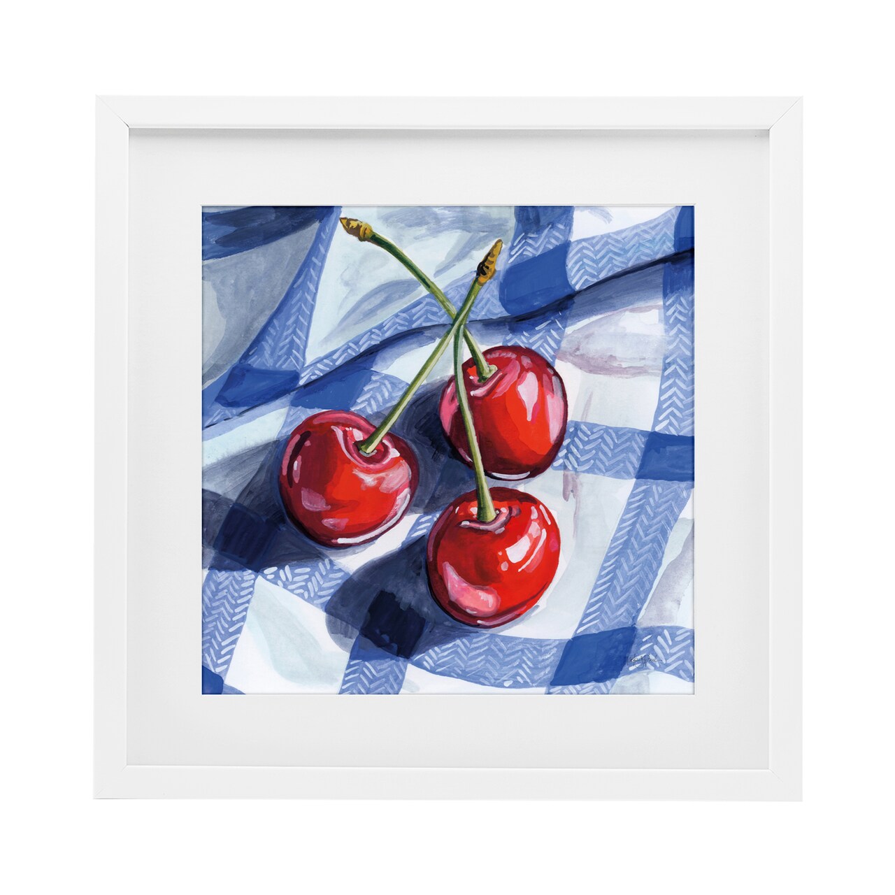 Stupell Industries Three Picnic Cherries on Gingham Framed Print Under Glass, design by Kate Jarvik Birch